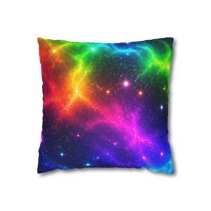 Rainbow Galaxy Pillowcase — Vibrant Space Nebula Square Pillow Cover Hello Childies