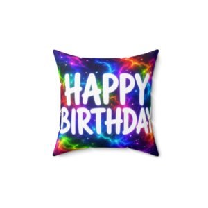 Happy Birthday Galaxy Throw Pillow — Colorful Cosmic Birthday Cushion Hello Childies