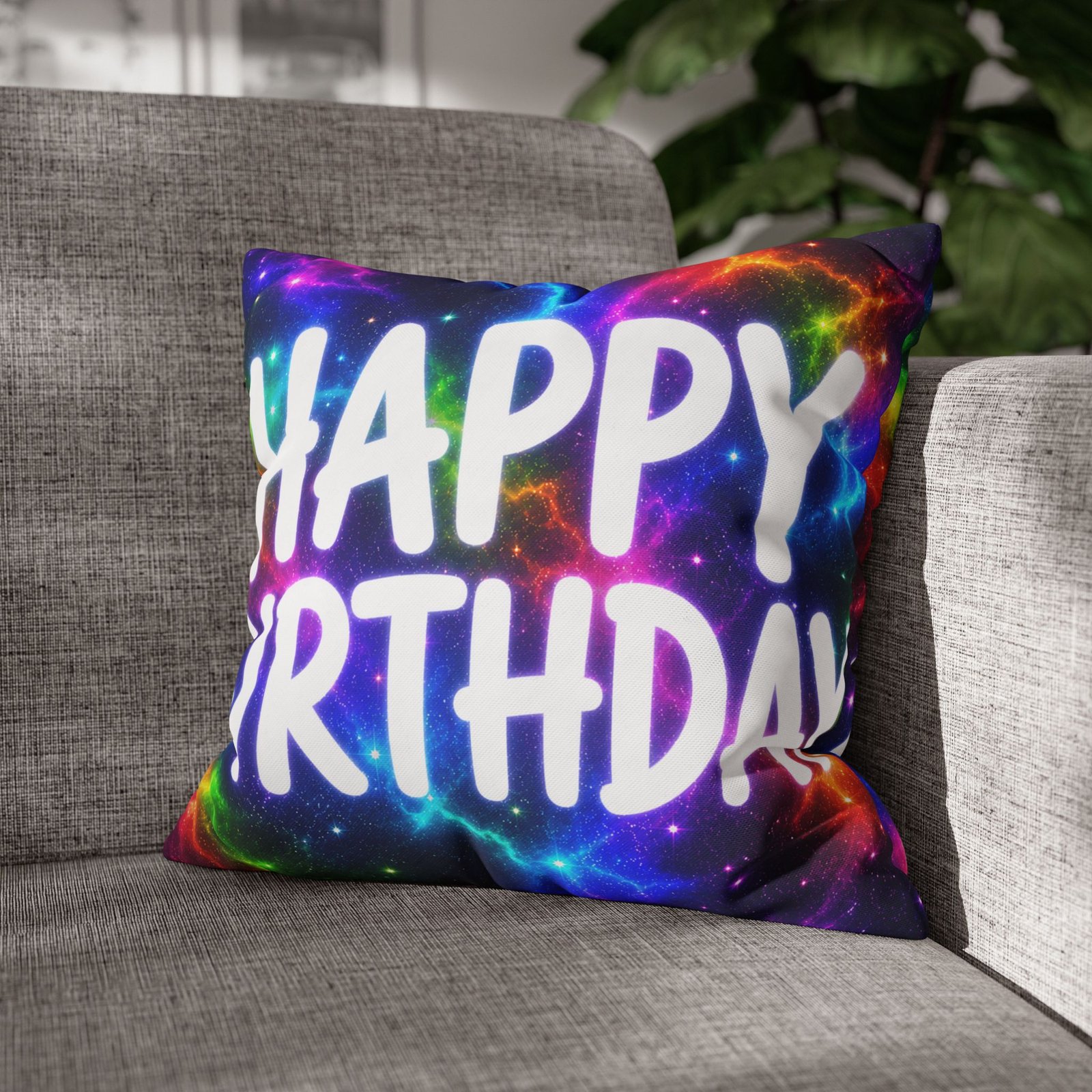Happy Birthday Colorburst Pillowcase — Square Decorative Throw Pillow Cover Hello Childies - Image 5