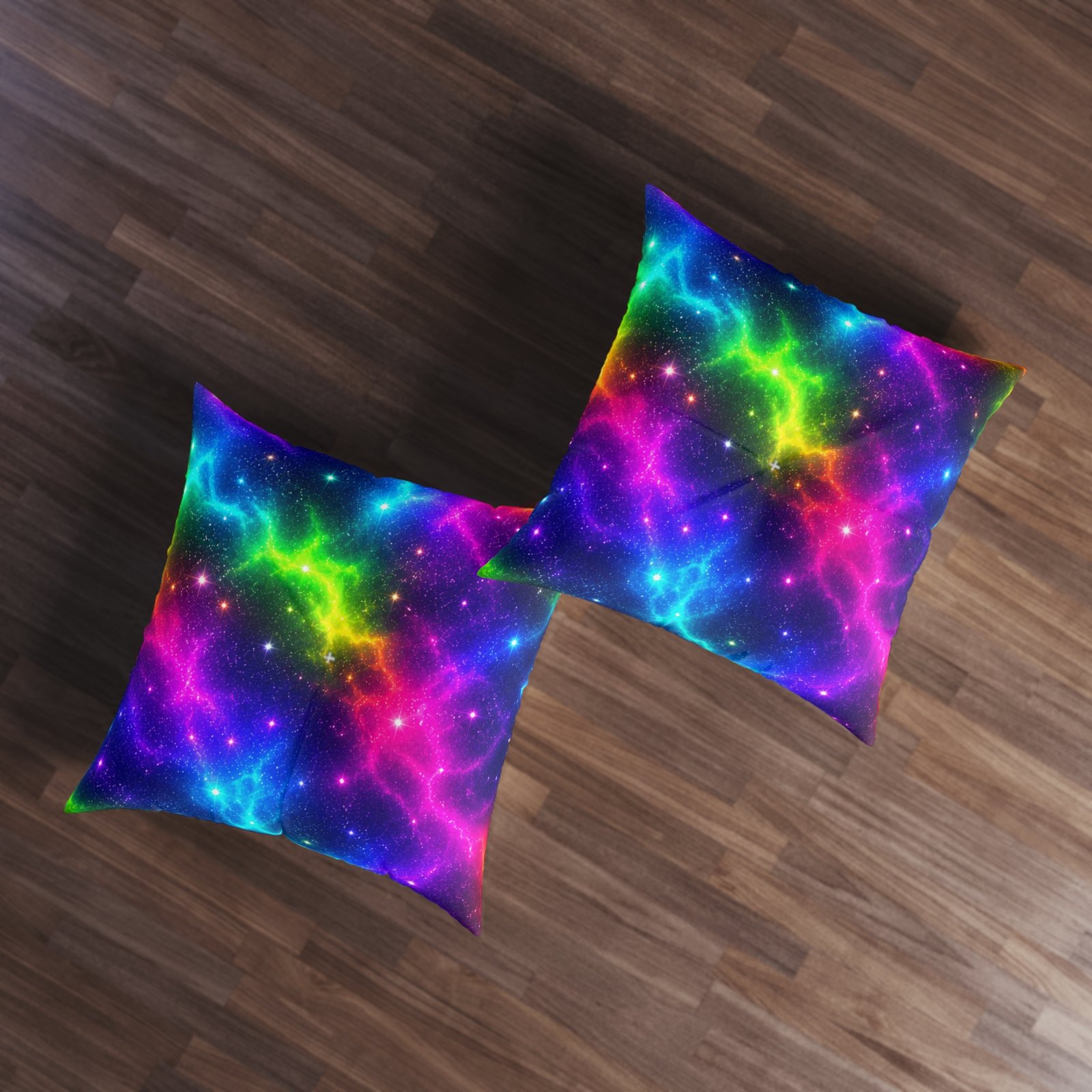 Galaxy Rainbow Tufted Floor Pillow — Colorful Nebula Square Cushion Hello Childies - Image 7