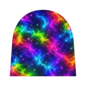 Rainbow Galaxy Baby Beanie – Neon Space Print Infant Hat