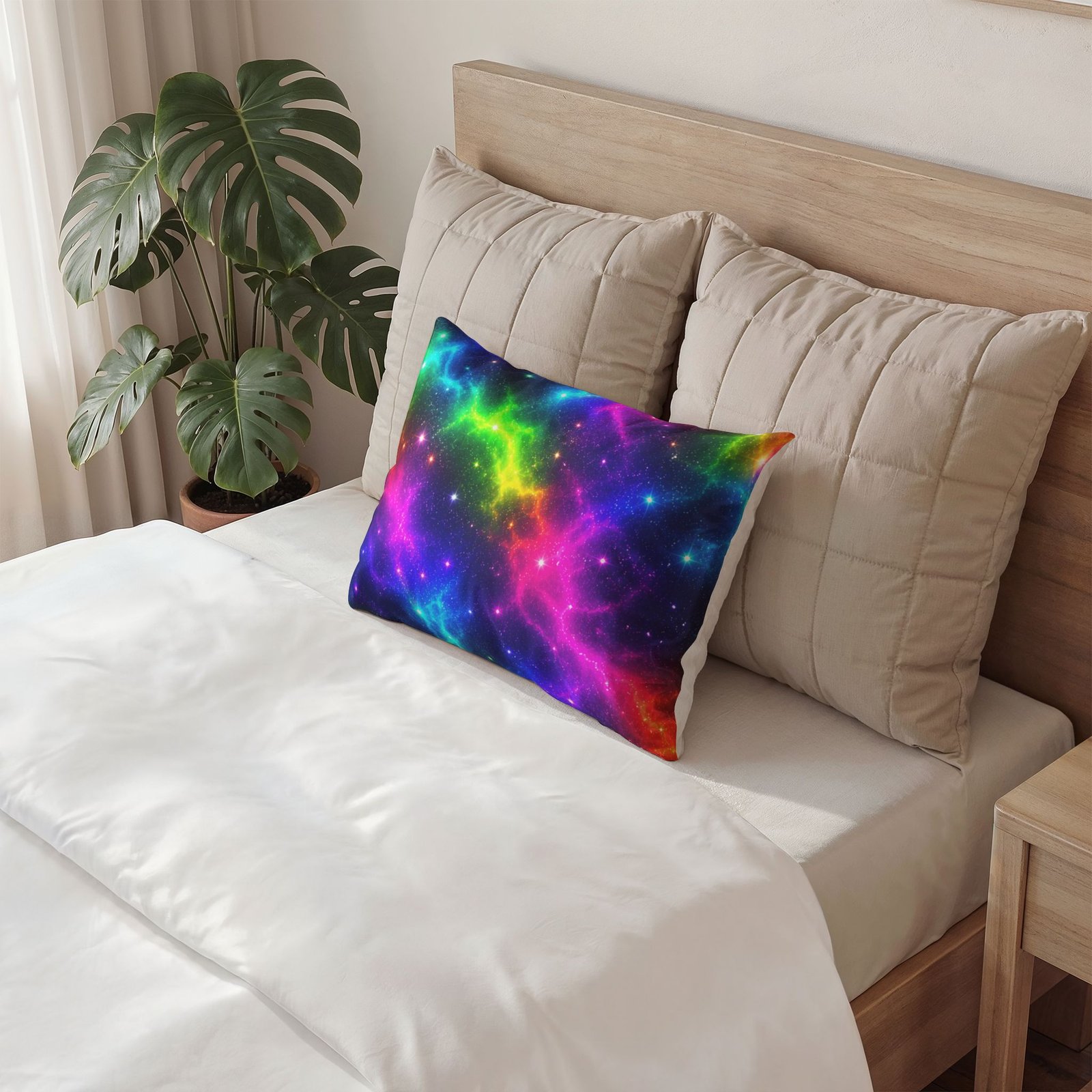 Galaxy Rainbow Pillow Sham — Vibrant Neon Space Decorative Pillowcase Hello Childies - Image 3