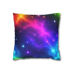 Galaxy Rainbow Faux Suede Pillowcase — Vibrant Nebula Square Cushion Cover Hello Childies