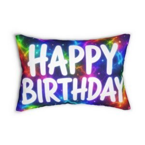 Happy Birthday Lumbar Pillow — Colorful Galaxy Celebration Throw Pillow Hello Childies