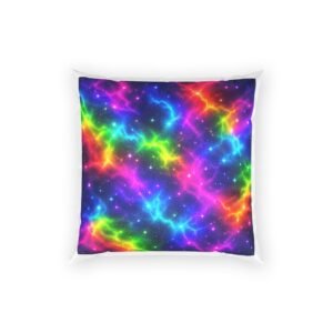 Neon Galaxy Throw Pillow — Rainbow Space Nebula Decorative Cushion Hello Childies