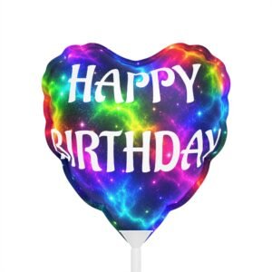 Happy Birthday / Play Hard 6" Heart Foil Balloon — Rainbow Galaxy Party Favor Hello Childies