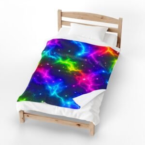 Galaxy Rainbow Velveteen Plush Blanket — Neon Space Nebula Throw Hello Childies
