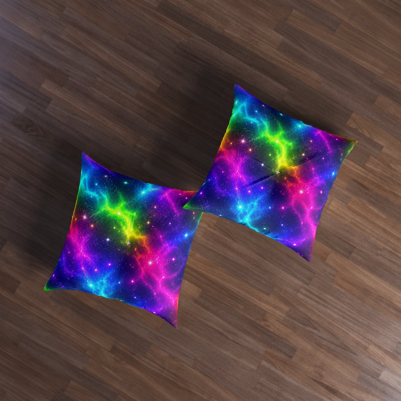 Galaxy Rainbow Tufted Floor Pillow — Colorful Nebula Square Cushion Hello Childies - Image 3