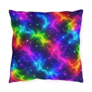 Outdoor Pillow — Colorful Rainbow Galaxy & "Hello Childies" Fun Accent Cushion