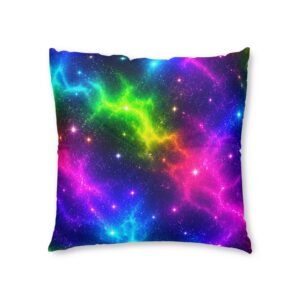 Galaxy Rainbow Tufted Floor Pillow — Colorful Nebula Square Cushion Hello Childies