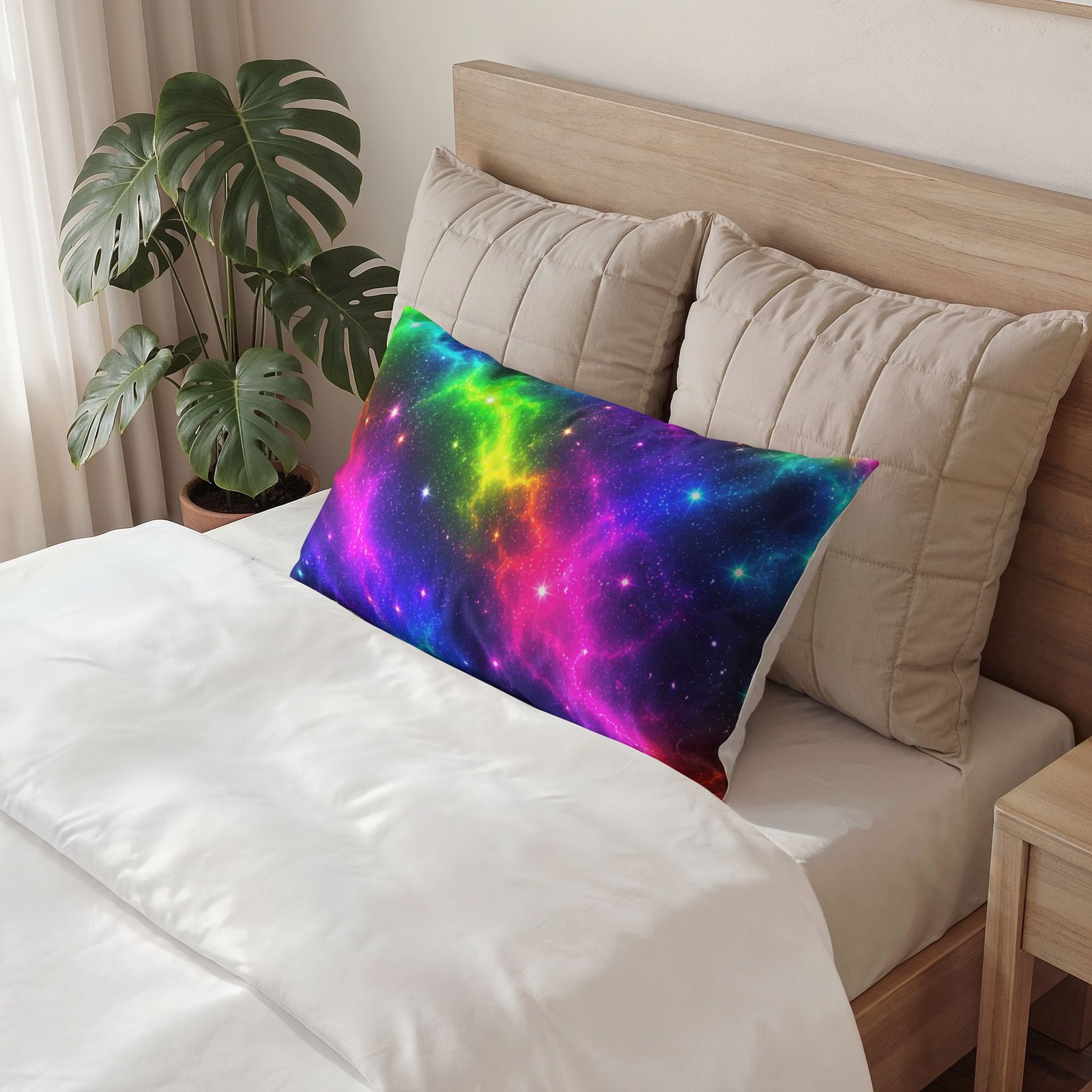 Galaxy Rainbow Pillow Sham — Vibrant Neon Space Decorative Pillowcase Hello Childies - Image 6