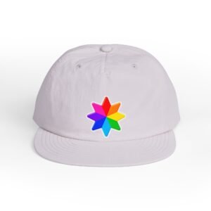 Surf Cap — White Hat with Colorful Rainbow Starburst Embroidery Hello Childies
