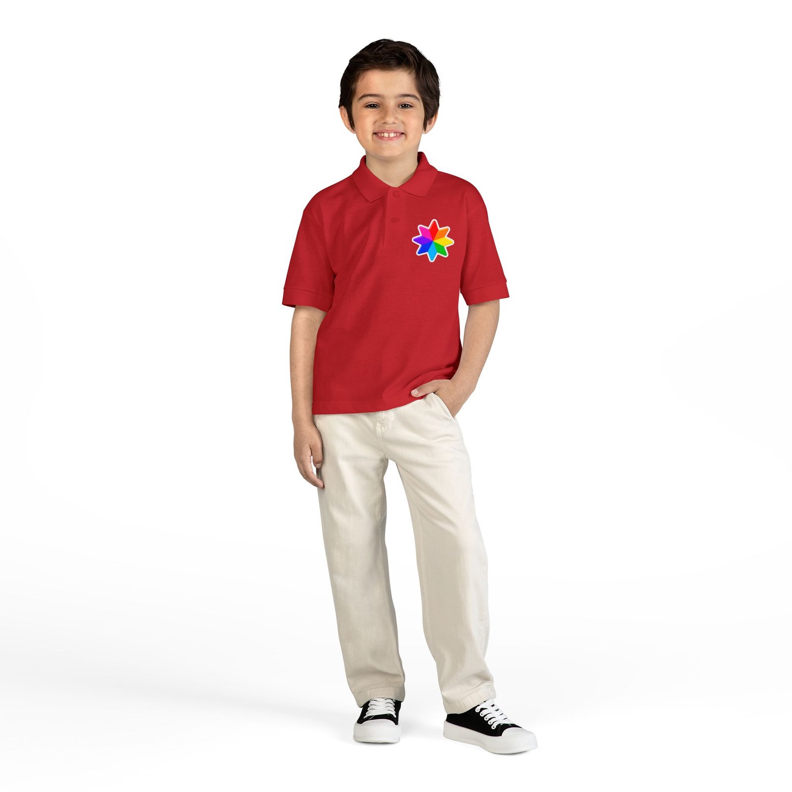 Kids Polo Shirt with Rainbow Star Emblem — Colorful Youth School Uniform Polo - Image 40