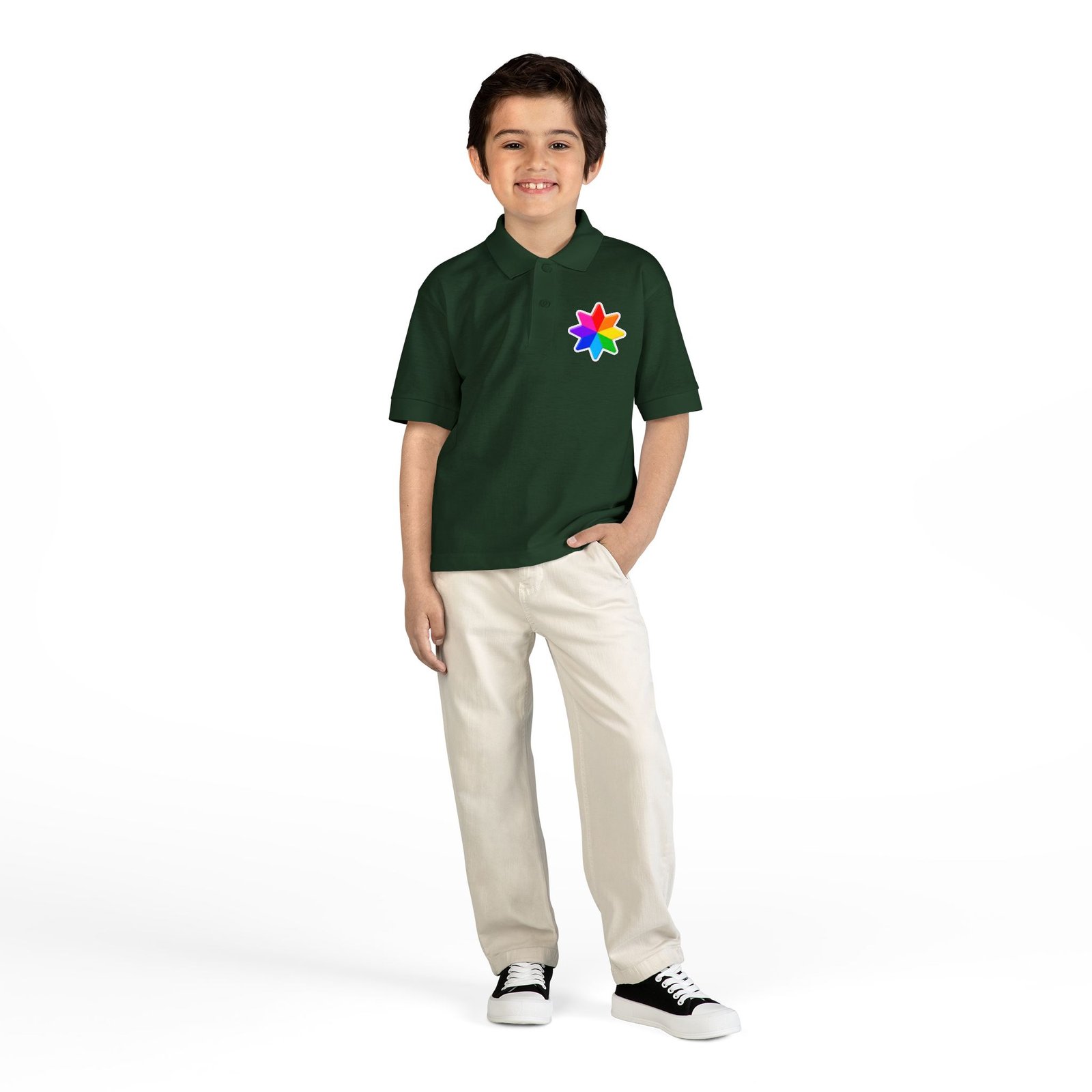 Kids Polo Shirt with Rainbow Star Emblem — Colorful Youth School Uniform Polo - Image 24