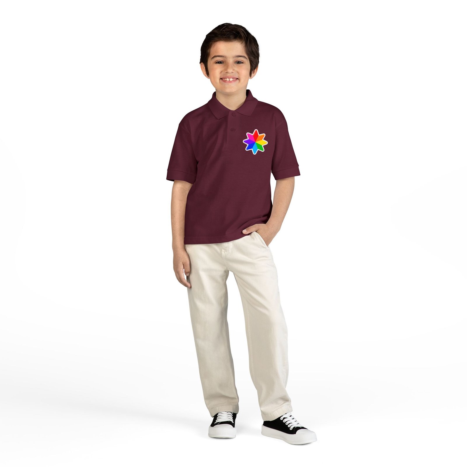 Kids Polo Shirt with Rainbow Star Emblem — Colorful Youth School Uniform Polo - Image 20