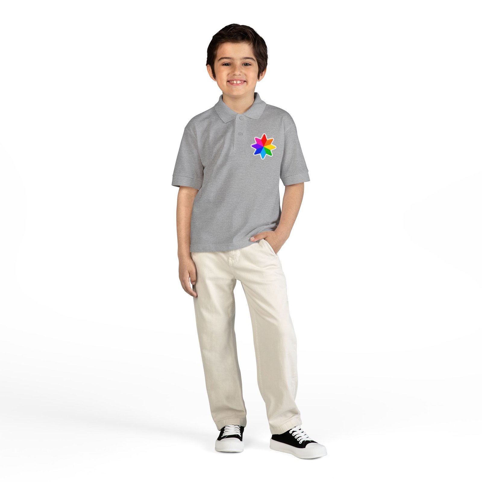 Kids Polo Shirt with Rainbow Star Emblem — Colorful Youth School Uniform Polo - Image 12