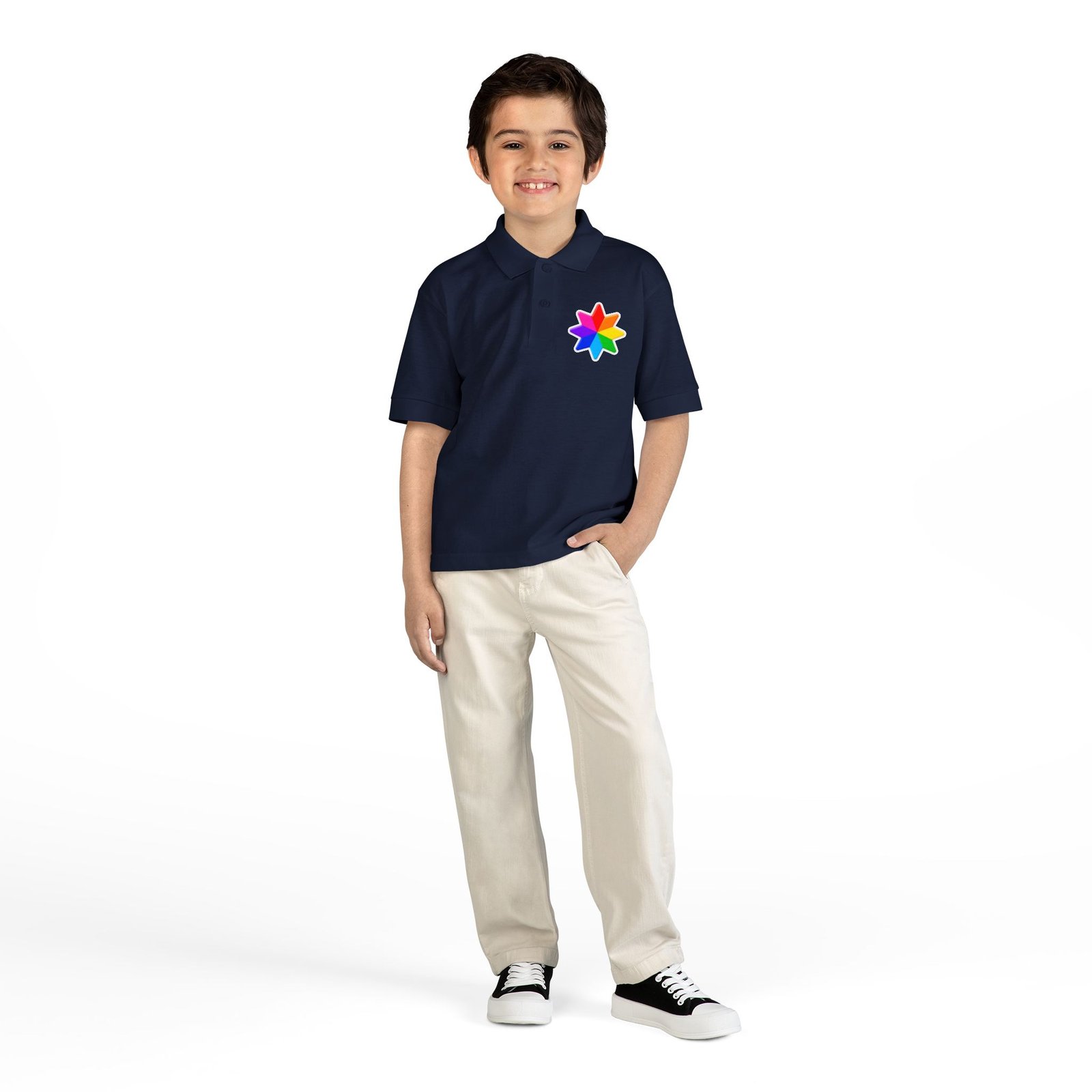 Kids Polo Shirt with Rainbow Star Emblem — Colorful Youth School Uniform Polo - Image 36