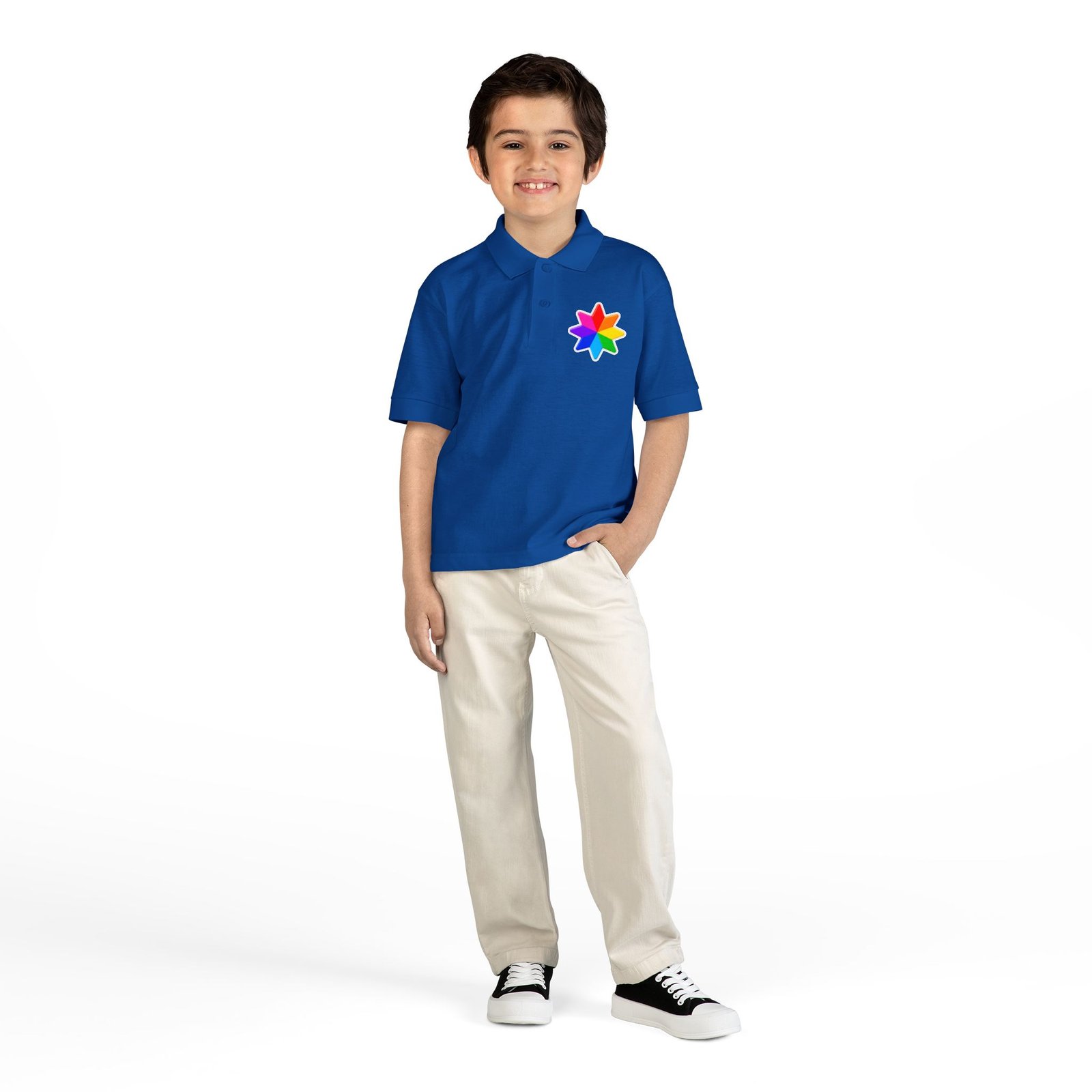 Kids Polo Shirt with Rainbow Star Emblem — Colorful Youth School Uniform Polo - Image 32
